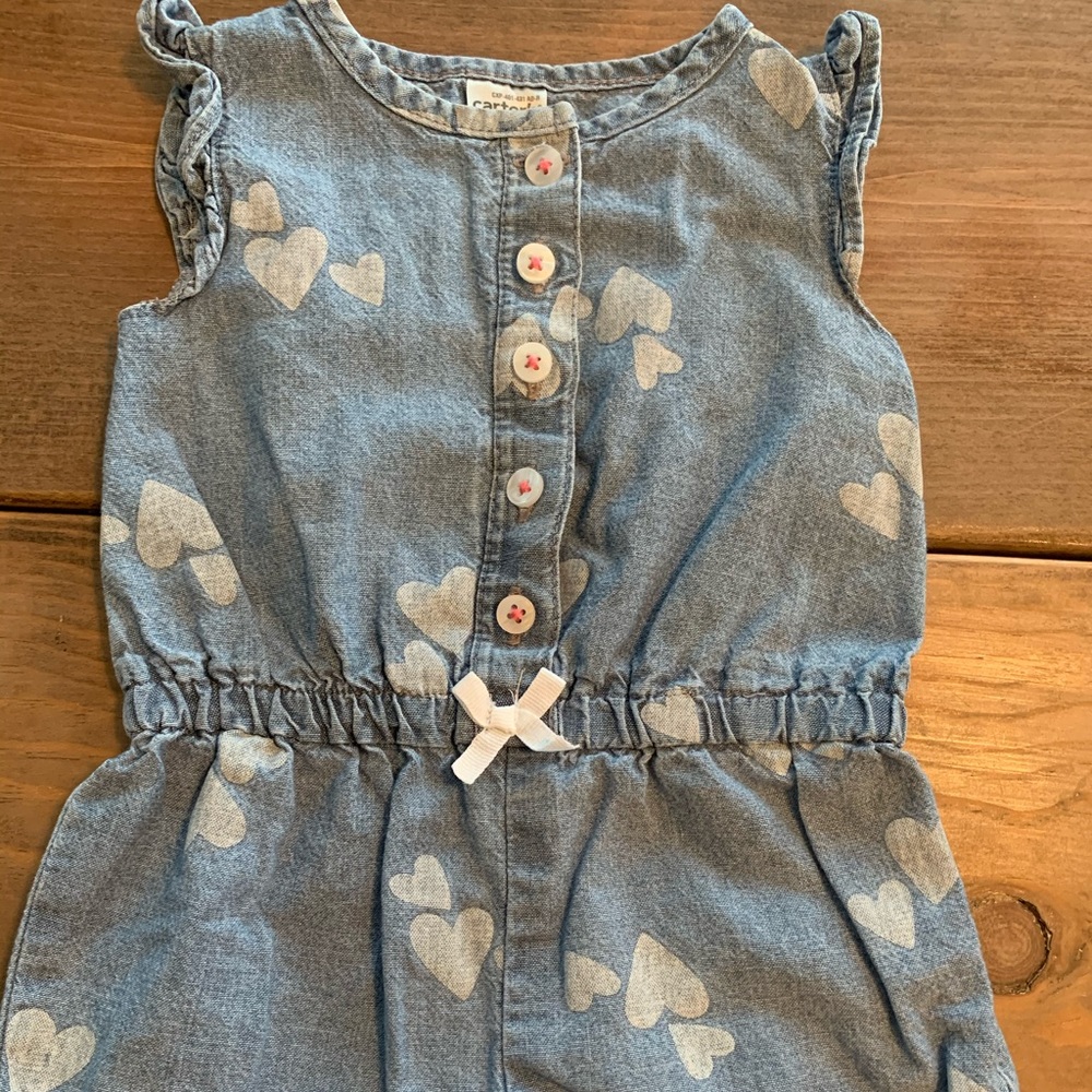 Carter's Denim Hearts Romper (EUC)